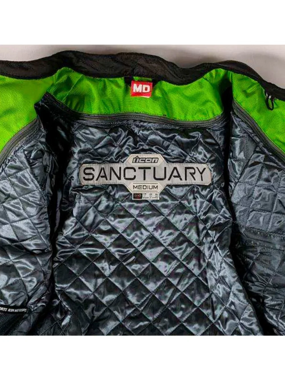Icon Sanctuary D3O Leather Motorcycle Jacket Men's M Black Green Armor EUC